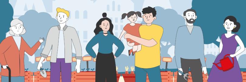 Menschen im Gemeinschaftsgarten